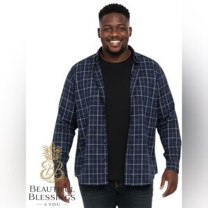 George Men's Navy Checkered Button Down Shirt with pocket  - 3XL